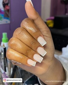 White Outlined Nails With White Base