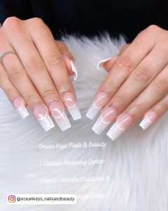 White Squiggly Line Nails In Coffin Shape