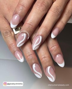 White Swirl Nail Design On Almond Shape