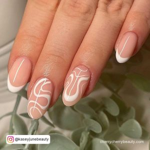 White Swirl Nails 2021 In Almond Shape