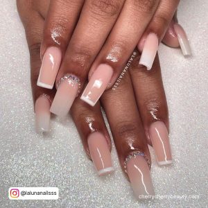 White Tip Outline Nails With Diamonds