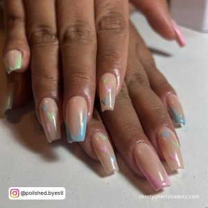 Withcolorfull French Tip And Small Colourful Heart Design