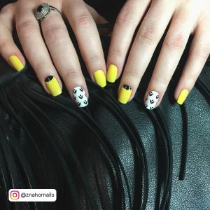 Yellow Black And White Nails For Summer Vibes