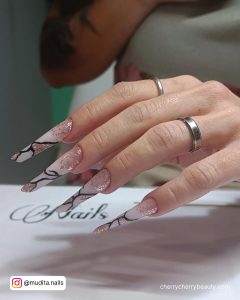 Abstract Acrylic Nails With Black Line Design
