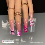 Acrylic Birthday Nails In Pink And White