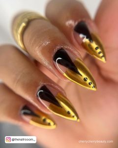 Acrylic Black And Gold Chrome Nails