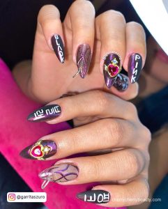 Acrylic Black And Pink Nails