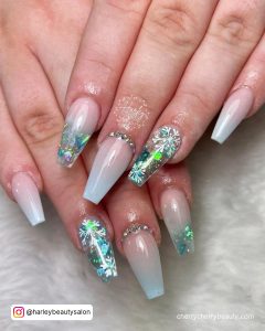 Acrylic Coffin Ombre Nails With Diamonds