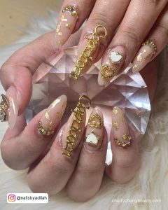 Acrylic Nail Designs Birthday In Gold And Nude Shade