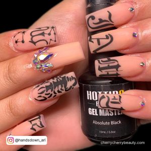 Acrylic Nail Designs Birthday In Nude And Black