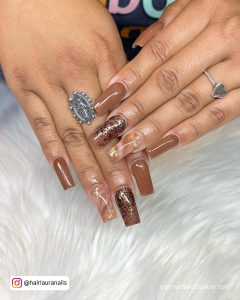 Acrylic Nail Ideas Brown With Glitter
