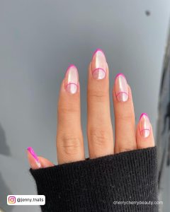 Acrylic Nail Ideas For Spring With Pink Shiny Base Coat And Lines