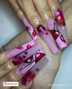 Acrylic Nail Shapes In Red, Pink And Purple