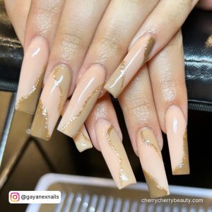 Acrylic Nails Brown Shades With Marble Effect