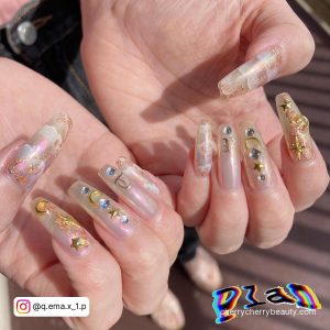 Acrylic Nails Gold And Pink