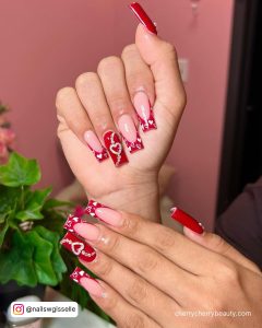Acrylic Nails Natural In Red