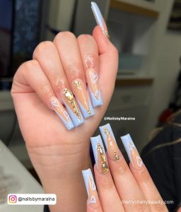 Acrylic Nails With Gold Stones