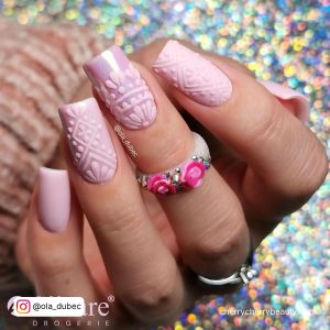 Acrylic Pastel Pink Nails With Unique Design