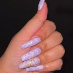 Acrylic Purple Nails With Golden Design