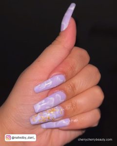 Acrylic Purple Nails With Golden Design