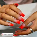 Acrylic Red Ombre Nails In Coffin Shape
