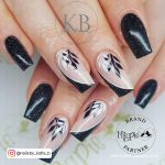 Acrylic Spring Nails With Leaves In Black And White