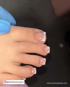 Acrylic Toe Nails French Tip With Diamonds
