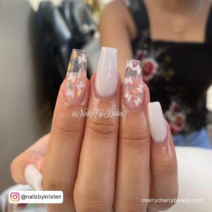 Acrylic White Nails With Butterfly