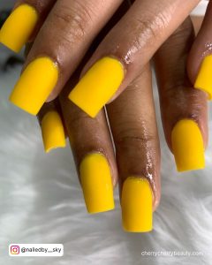 Acrylic Yellow Nails In Square Shape