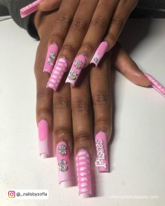 Baby Pink Birthday Nails With White Lines