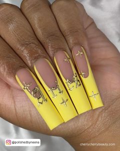Baddie Acrylic Long Birthday Nails With Yellow Tips And Embellishments