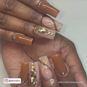 Baddie Square Fall Acrylic Nails Over White Surface