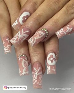 Baddie White Nails With Butterflies