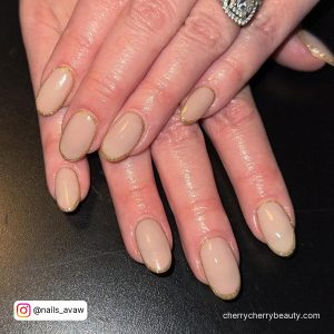 Beige And Gold Acrylic Nail On Short Length