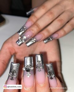 Best Silver Chrome Nail Polish With Embellishments On Tips