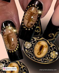 Birthday Acrylic Nail Ideas In Black And Gold