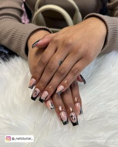 Birthday Acrylic Nail Ideas In Nude And Black