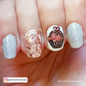Birthday Cake Nails In Pink, Silver And White