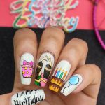 Birthday Coffin Nails With A Different Design On Each Finger