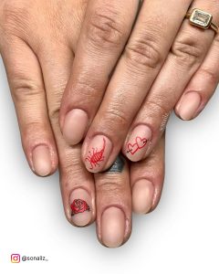 Birthday Nail Art For Short Nails In Nude And Red Shade