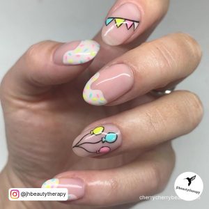 Birthday Nail Designs Short With Balloons On Nude Base Coat