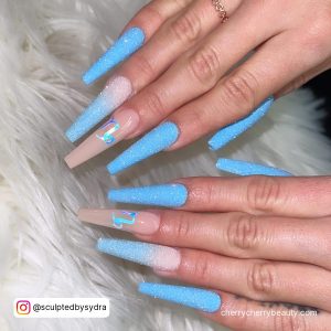 Birthday Nail Ideas Long In Blue And Nude Shade