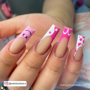 Birthday Nail Ideas Long In Pink And White