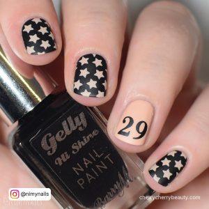 Birthday Nail Ideas Short In Black And Nude Shade With Stars
