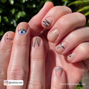Birthday Nail Ideas Short In Nude And Black