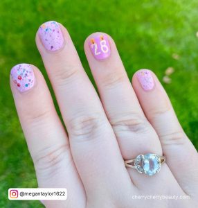 Birthday Nail Ideas Short In Purple Color