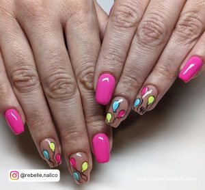 Birthday Nails For 13 Year Olds In Pink With Balloons