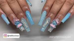 Birthday Nails Ideas Long In Blue With Hello Kitty