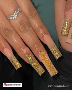 Birthday Nails Ideas Long In Nude And Golden