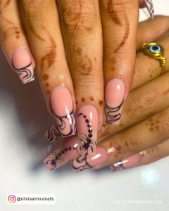Birthday Nails Long Coffin In Nude And Black